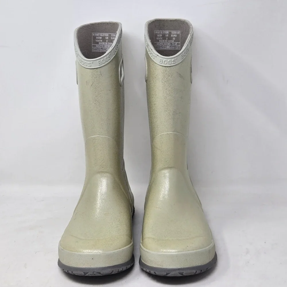 Bogs K Rainboot Glitter Green Waterproof Rubber Boots Youth Size 2 72399-040